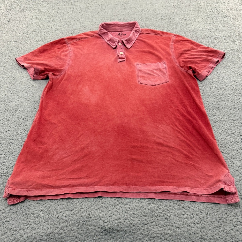 32 Bar Blues Polo Shirt Mens XL Faded Red Pigment Dyed Cotton Short Sleeve